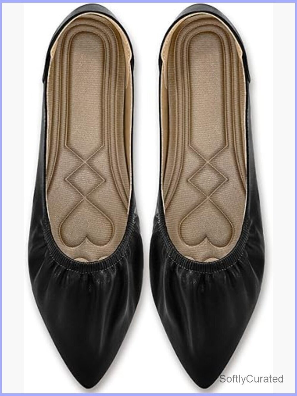 Pointed Toe Ballet Flats with Memory Foam, Slip Resistant Work Shoes